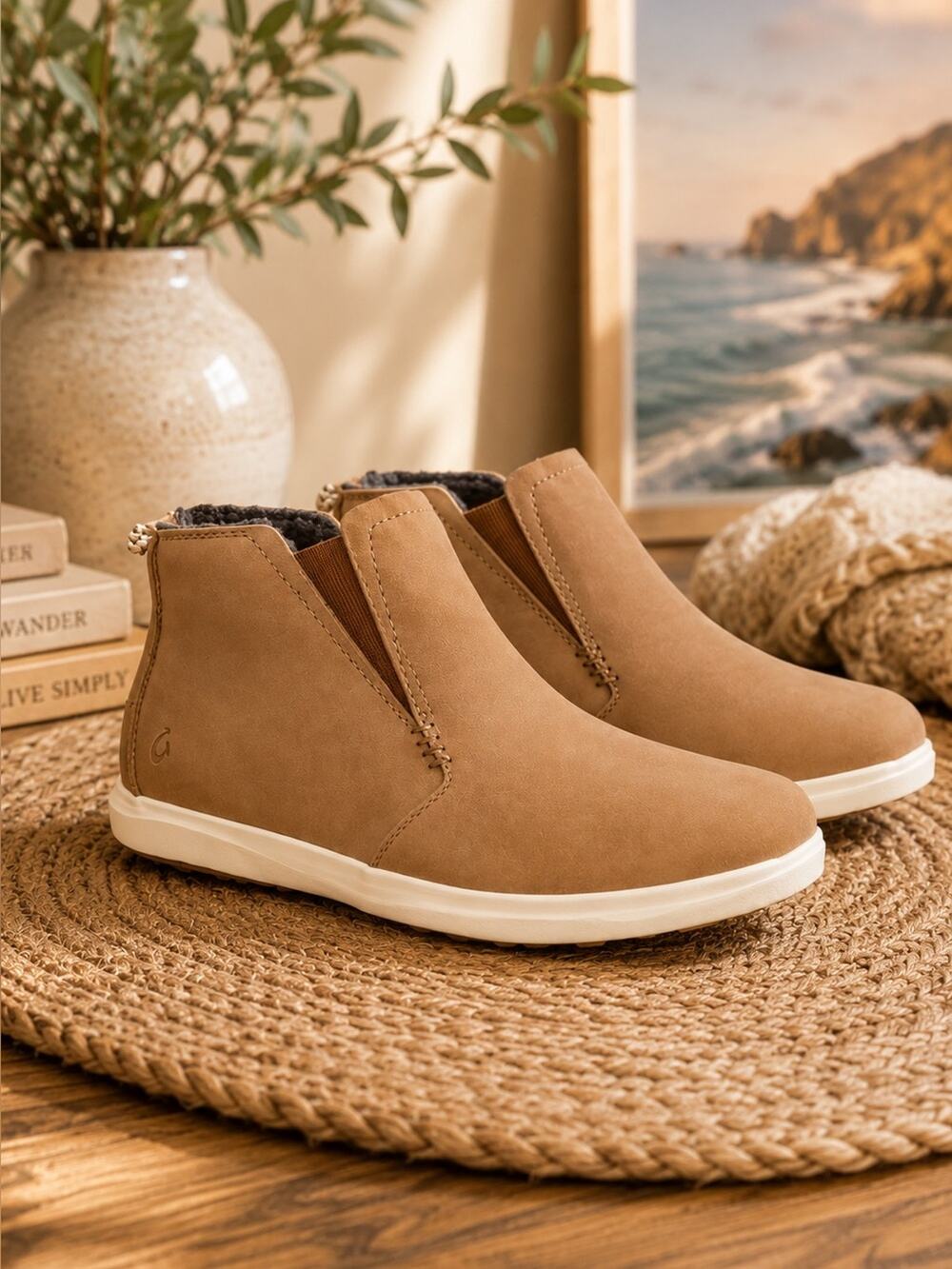 OluKai Women’s Hawaiʻiloa Manu Hope Leather Sneaker Booties Cognac Size US 7